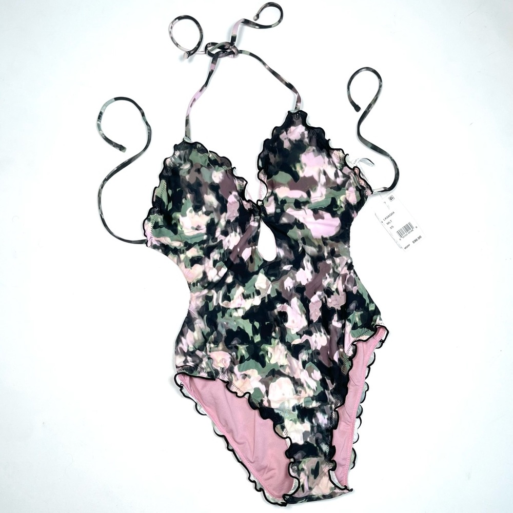 NEW 💢 LUCKY BRAND ruffled trim one piece swimsuit XS
